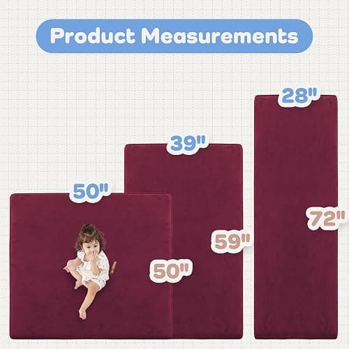 PAPAMAT 1.3" Thick Baby Floor Play Mat 50x50, Basic Padded Foam Mat for Tummy Time Crawling, Non Slip Cushioned for Babies Toddlers Infants Kids (Burgundy) thumbnail 6