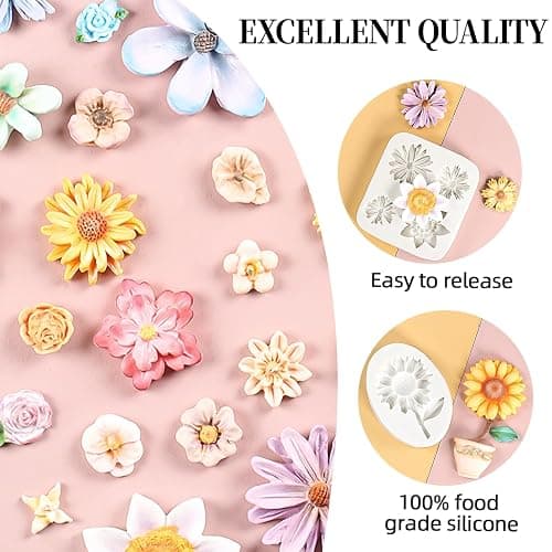 KALAIEN 4Pcs Sunflower Fondant Silicone Mold for Cake Topper Decoration Chocolate Candy Sugar DIY Craft Gum Paste thumbnail 5