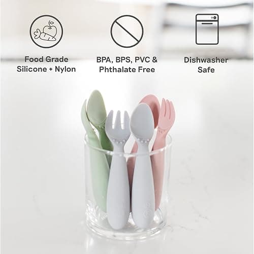 ezpz Mini Utensils - 12 Months+ (Fork & Spoon in Blush) - 100% BPA Free Fork and Spoon - Toddler Utensils - Designed by a Pediatric Feeding Specialist thumbnail 8