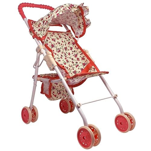 My First Baby Doll Stroller for Toddlers 3 Year Old Girls, Little Kids | Toy Stroller with Bottom Storage Basket, Foldable Frame, Canopy, Seatbelt - Image 1
