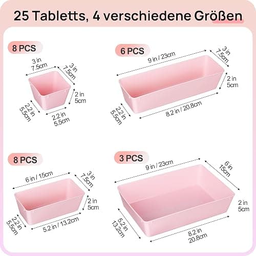 Vtopmart 25 PCS Plastic Drawer Organizers Set, 4-Size Versatile Bathroom and Vanity Drawer Organizer Trays, Storage Bins for Makeup, Bedroom, Kitchen Gadgets Utensils and Office | Plastic storage bins for organizing bathroom, bedroom, kitchen and office drawers. thumbnail 2