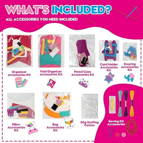 Sewing Craft Kit for Girls: DIY Felt Sewing Kit for Kids Ages 5-10, 7 Fun Projects with Stuffed Animals & Pillows, Learn to Sew Kit for Beginners, Ideal for Christmas & Birthday, Arts & Crafts Ideas thumbnail 4