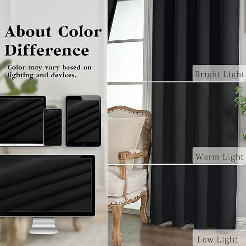 Simplebrand Halloween Black Blackout Curtains for Bedroom 63 Inch Length 2 Panels Set, Grommet Solid Thermal Insulated Black Out Curtains, Room Darkening Energy Saving Window Drapes, W40 x L63 thumbnail 6
