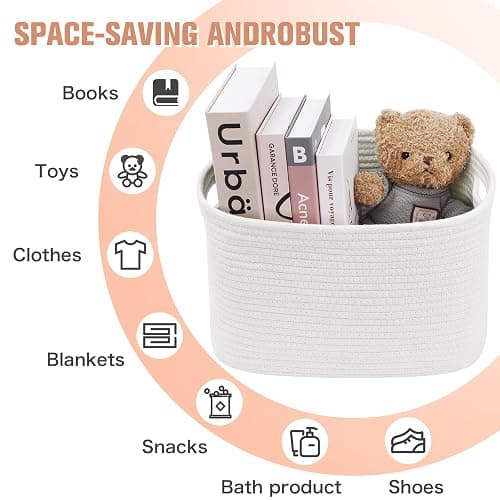 ECDYQXVU Cotton Rope Shelf Storage Basket, 15x10x9 in, Shelf Storage Baskets for Clothes, Toys, Towels, Books, Laundry (White, 1 Pack) - 1 Pack - White thumbnail 2