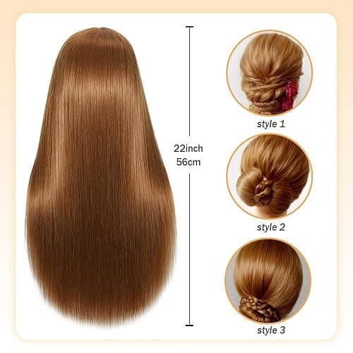 22" MQHIHI Mannequin Head Human Hair Cosmetology Manikin Doll Head with 80% Real Hair for Hairdresser Practice Cutting Braiding Hair Styling with Clamp Holder and Tools (Light Brown) thumbnail 4