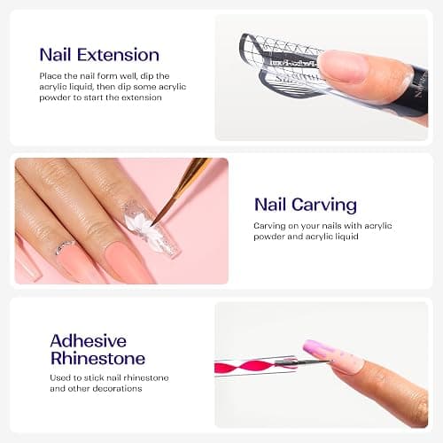 VANSISOS Acrylic Nail Kit for Beginners: Clear White Pink Powder and Liquid Set Professional Nails Kit Acrylic Set with Brushes for Home DIY thumbnail 5