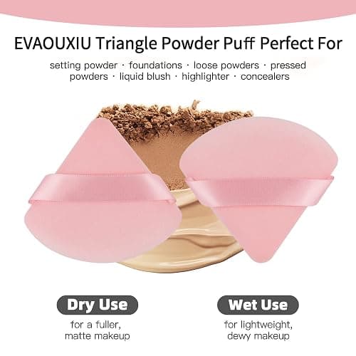 EVAOUXIU Triangle Powder Puff, 2 Pcs, Pink | Soft Plush, Velour, For Face & Setting Powder, Foundation Blender Sponge thumbnail 6