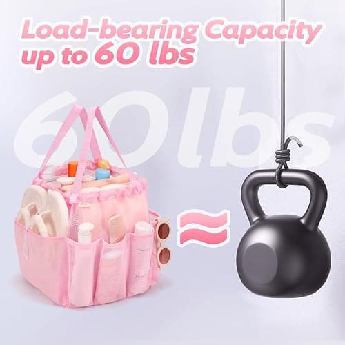 famichan Mesh Shower Caddy Portable with Drawstring, Dorm Room Essentials for College Students Girls, Large Shower Bag for Camping,Swimming,Gym,Travel,Bathroom - Pink thumbnail 5