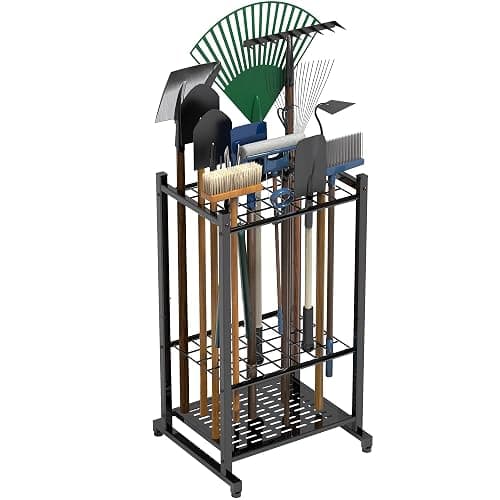 Garden Tool Organizer, Yard Tool Tower Rack for Garage Organization and Storage, Up to 35 Long-Handled Tools/Rakes/Brooms, Heavy Duty Steel Garden Tool Stand for Shed, Outdoor, Black - Image 1