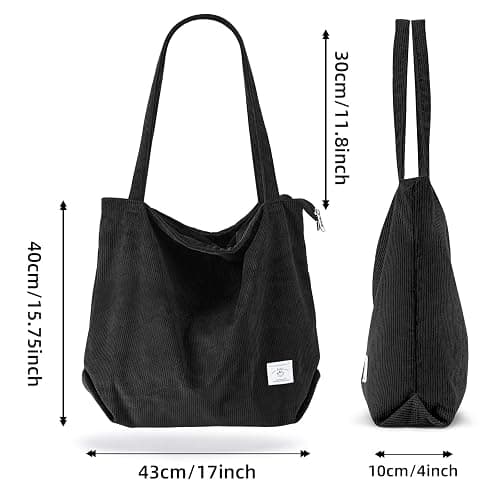 KALIDI Women Corduroy Tote Bag Zipper Casual Tote's Handbag Big Capacity Shoulder Bag with Pockets thumbnail 5