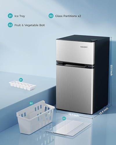 EUHOMY Mini Fridge with Freezer, 3.2 Cu.Ft Mini Refrigerator fridge, 2 door For Bedroom/Dorm/Office/Apartment - Food Storage or Cooling drinks, Silver thumbnail 3