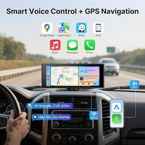 WonVon Wireless Car Play Screen, 10.26'' Monitor with Apple Carplay & Android Auto, 4K Dash Cam 64G, 1080P Backup Camera, Portable Smart Touch Tablet Stereo Multimedia Dashboard, Bluetooth/FM/GPS/AUX thumbnail 5