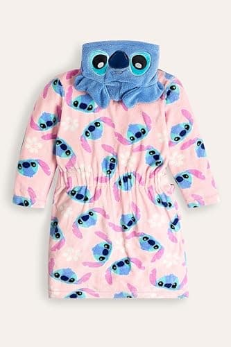 Girls' Stitch Fleece Robe – Soft and Cosy Hooded Dressing Gown with Cute Stitch Ears and Floral Print | Nightwear Ages 7-12 - V3_9817 - 9-10 Years thumbnail 3