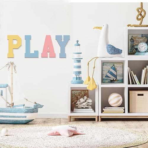 Wooden Letters 8 Inch, Big Wooden Letter M Shape Cutout Vintage Sports Style Unfinished Wood Alphabet Letters for Wall Decor Nursery Name Painting Crafts Party Room Home Decoration thumbnail 6