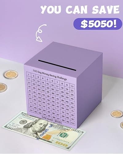 Money Saving Box, Unbreakable Piggy Bank for Adults Save $5,050 Metal Savings Box, 100 Day Money Saving Challenge Stainless Steel Box Must Break to Open 4.72 Inch (Purple) thumbnail 5