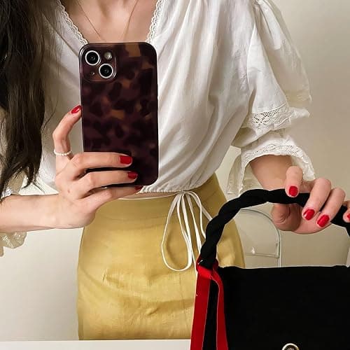 Reezaddin Aesthetic Tortoise Shell Phone Case for iPhone 15 Pro 6.1in,Retro Cool Girl Leopard Print Brown Amber Trendy Full Camera Protective Cover for iPhone 15pro 6.1" thumbnail 4