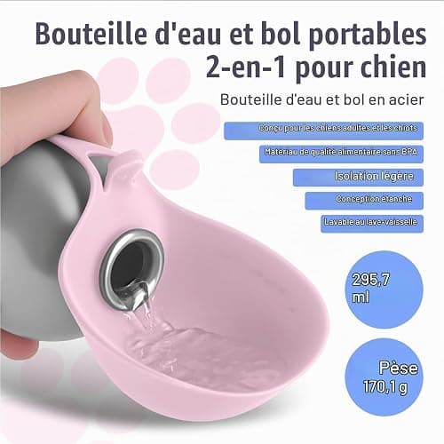 Gourde pour Chien, Gourde Chien Promenade Gamelle éTanche avec Bol Pliable en Silicone, 285ml Gourde Chien Voyage pour Les Promenades Et RandonnéEs en ExtéRieur (Blanc) thumbnail 3