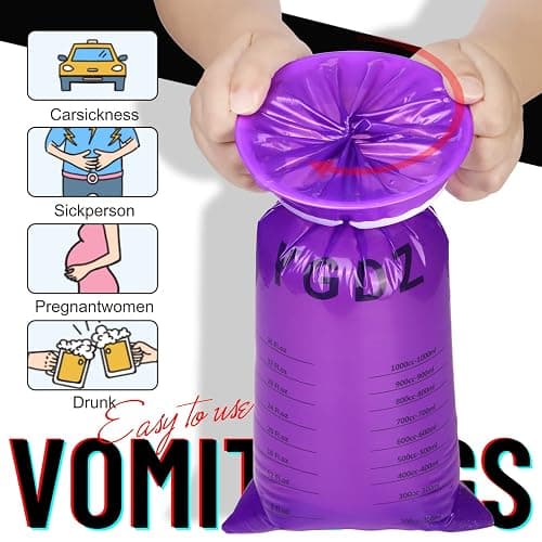 YGDZ Barf Bags, 15 Pack Vomit Bags Disposable Throw Up Emesis Bags Puke Nausea Bags for Travel Motion Sickness, Car & Aircraft, Purple thumbnail 5