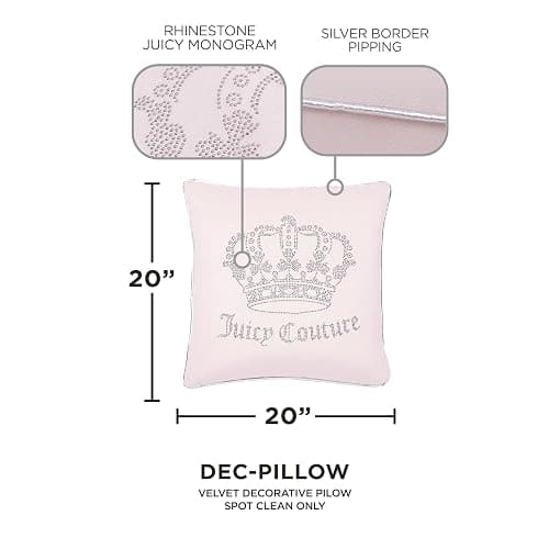 Juicy Couture - Decorative Accent Pillow, Velvet Rhinestone Crown, Premium Reversible Throw Pillow, Living Room and Bedroom Décor, Measures 20" x 20", Pink Blush thumbnail 2