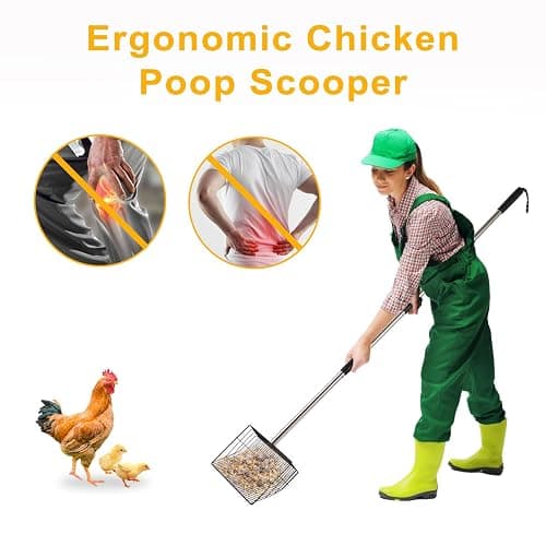 10 Inch Large Chicken Poop Scooper, 5 in 1 Chicken Coop Scoop with 22" to 67" Adjustable Stainless Steel Handle, Litter Sifting Shovel for Chicken Coop, Farm, Sheep Pen, Cat Litter, Stable Cleaning thumbnail 4