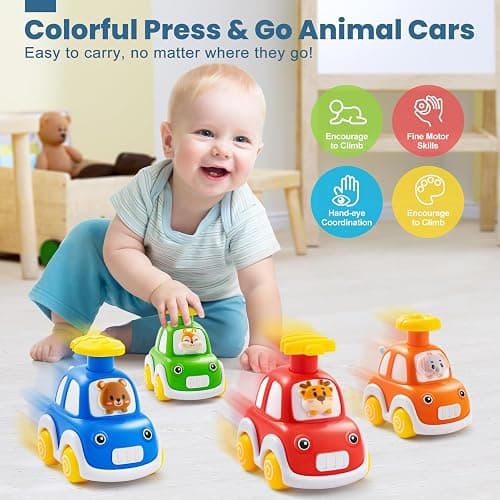 Press and Go Car Toys for Toddlers 1-3, 4 Pack Animal Baby Car Toys for 1 2 Year Old Boy, Push Go Friction Vehicle Toys for Infants 6-9-12-18 Months, One First Birthday Gifts for Boys Girls thumbnail 5