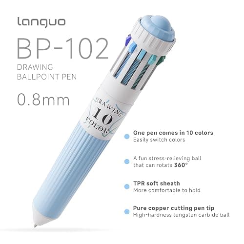 languo 120 Colors Multicolor Ballpoint Pens, 10-in-1 Colored Pen, 0.8mm Tip | 12 Pack, Retractable Colored Ballpoint Pen, Easy Color Switching, Smooth Ink Flow, Great for Drawing, Note-Taking, Journaling thumbnail 4