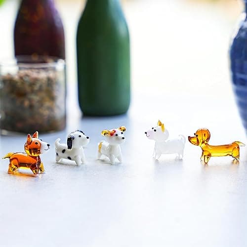 H&D HYALINE & DORA 5 Pack Hand Blown Glass Dog Figurines,Miniature Dog Figurines Sets,Blown Glass Art Animal Figurine for Collectible, Home Decor Gift thumbnail 7