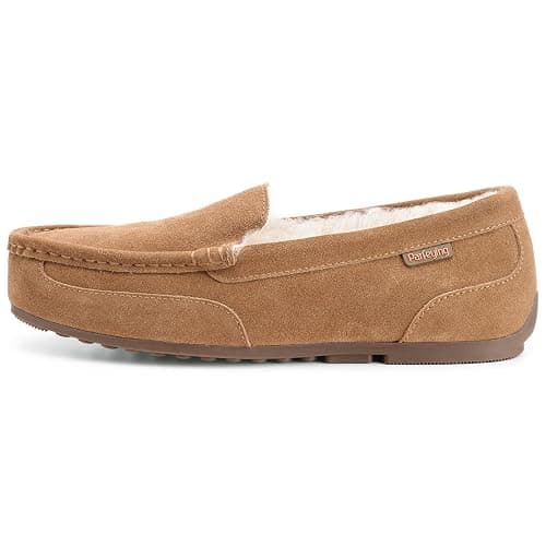 Parfeying Men's Indoor Outdoor Sheepskin Moccasins Slippers Memory Foam Driving Style Shoes thumbnail 6