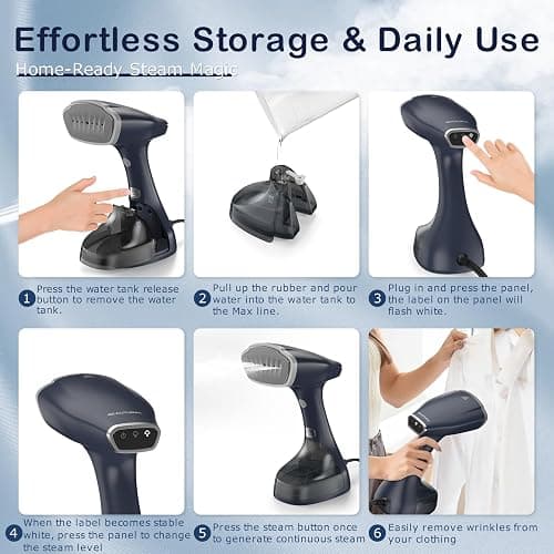 BEAUTURAL Handheld Garment Steamer for Clothes, Handheld steamer with Foldable Design, Easy to Remove Wrinkles, 1500W, 25-Second Fast Heat up, 2 Steam Level Setting with Continuous Steaming thumbnail 4