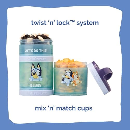 Whiskware Bluey Stackable Snack Containers for Babies, Toddlers, and Kids, 3 Stackable Snack Cups for School and Travel, Cupholder Friendly, Bluey and Bingo! Let’s Do This! thumbnail 4