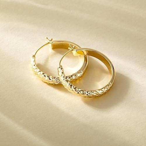 JADE KOS Gold Hoop Earrings 14K Gold Hoop Earrings for Women Wrinkle Texture 14K Gold Earring for Women Hypoallergenic Womens Hoops Earring 25mm thumbnail 6
