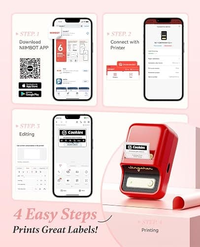 NIIMBOT B21 Label Printer,Bluetooth Thermal Label Maker,Ideal for Home Organization,Business,Ofice,50x30mm Labels,230Pcs(Red) thumbnail 8