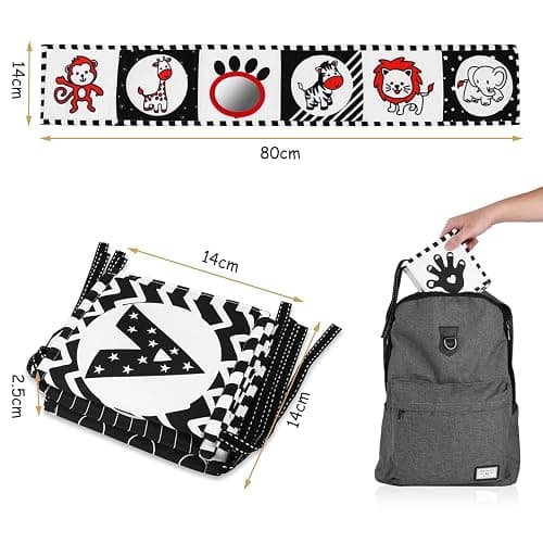 Vicloon Baby Soft Books,Black and White Baby Bath Cloth Book,High Contrast Foldable Soft Fabric Quiet Book,Touch and Feel Crinkle Cloth Books for Babies Infants Toddlers First Bookes thumbnail 2