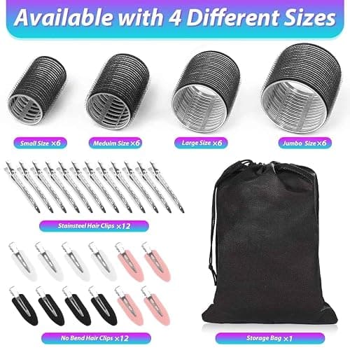 Hair Rollers Set-50PCS,Hair Rollers with Clips- eco-friendly Nylon Material,4-sizes for Various Curls - Perfect for Styling and Volume,60 45 36 25mm/24pc Curlers rollers & 24pc Curl Clips thumbnail 6