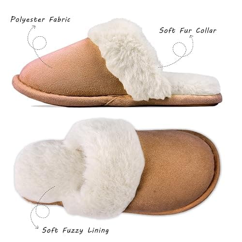 Women's Memory Foam Fuzzy Slippers Fluffy Plush Indoor Outdoor Non-Slip Thin Sole Winter House Shoes thumbnail 3