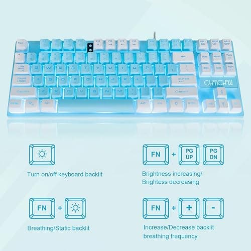CHONCHOW Blue Keyboard and Mouse Combo, 87 Keys TKL USB Wired LED Light Up Backlit Keyboard, 800-3200 DPI RGB Mouse, Blue Mouse and Keyboard Combo for PS4 PS5 PC Laptop Mac Computers thumbnail 5