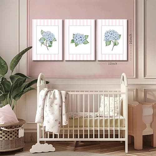 SongZest 3 Piece Blue Floral Canvas Framed Wall Art Pink Chinoiserie Art Prints Hydrangea Pictures Wall Decor Flower Aesthetic Paintings Artwork for Bedroom Bathroom Living Room 12x16in thumbnail 4