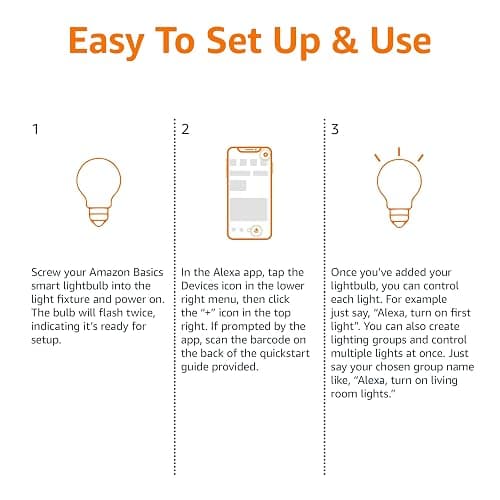 Amazon Basics Smart A19 LED Light Bulb, Dimmable Soft White (2700K), 9W (60W Equivalent), 800LM, Works with Alexa Only, 2.4 GHz Wi-Fi, No Hub Required, 4 Pack thumbnail 5