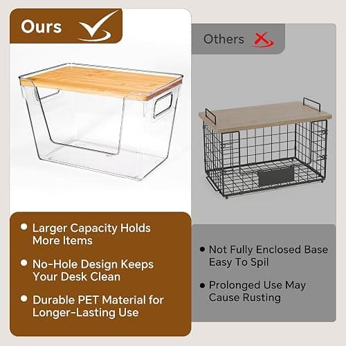 Criusia 2 Set Pantry Organizers and Storage with Bamboo Lids, Stackable Clear Bins for Onion, Potato, Fruit, Vegetables, Trash Bag Dispenser, Kitchen and Under Sink Organizer thumbnail 9