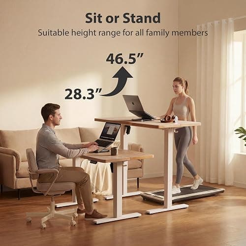 Cubiker Standing Desk, 48x24 Inches Sit Stand Home Office Desk, Electric Stand up Desk, Adjustable Desk with Splice Board, White Frame/Maple Top thumbnail 6