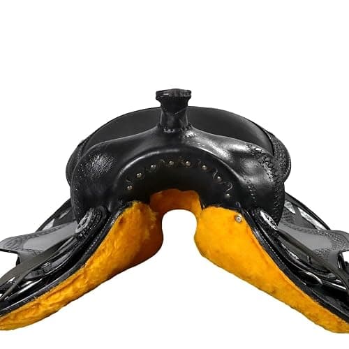 Barrel Brown Western Horse Trail Saddle Set Leather Horse Saddle with Headstall, Breast Collar Combo Rodeo Cowboy Riding Equestrian Comfortable Ride Black Saddle Tack Set thumbnail 6