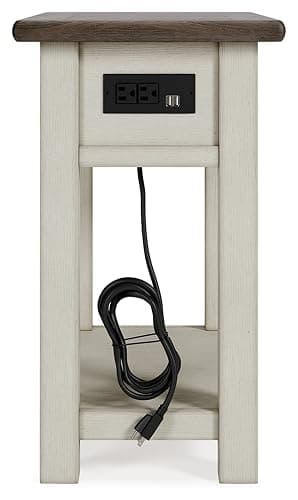 Signature Design by Ashley Bolanburg Chairside End Table With Charging Station, Two-Tone Wood Accent Table With Drawer Storage, Plank Top Design for Living Room or Bedroom, Antique White thumbnail 10