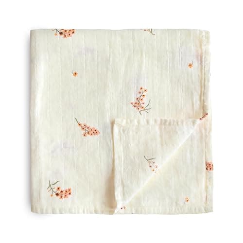 mushie Muslin Baby Swaddle Blanket | 100% Organic Cotton (Flowers) - Image 1