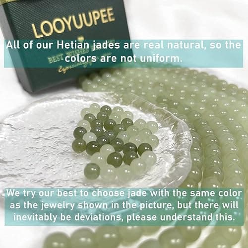 LOOYUUPEE Natural Hetian Jade Necklace for Women, Dainty Jade Flower Charm Pendant Adjustable Choker Necklace Jewelry Chain Gift for Mom Lover Her (925 Sterling Silver with Gold Plated) thumbnail 9