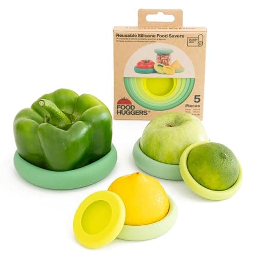 Food Huggers 5pc Reusable Silicone Food Savers | BPA Free & Dishwasher Safe | Fruit & Vegetable Produce Storage for Onion, Tomato, Lemon, Banana, Cans & More | Round, Sage Green - Image 1