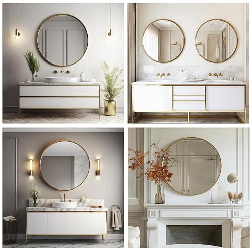 Sunniry Gold Round Mirror, 24 inch Circle Mirror, Gold Brushed Metal Frame Bathroom Mirrors, Round Wall Mounted Mirrors for Bathroom, Hallway, Living Room, Bedroom. thumbnail 6
