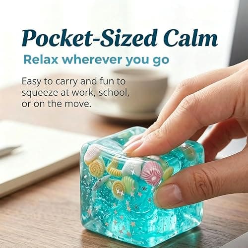 Squishy Stress Cube, Slow Rising Sensory Fidget Toys for Adults, Ocean Wave Squeeze Toy with Seashells, Soft Stress Reliever for Office Desk Home (1Pcs) thumbnail 3