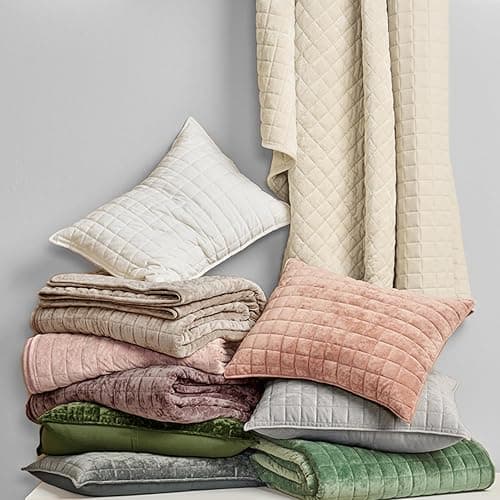 RECYCO Luxury Velvet Quilt Set, California King 118'' x 106'' Oversized Bedspread, Ultra Soft Velvet Comforter, Lightweight Box Stitch Bedding Sets for All Season, with 2 Shams, Beige thumbnail 6
