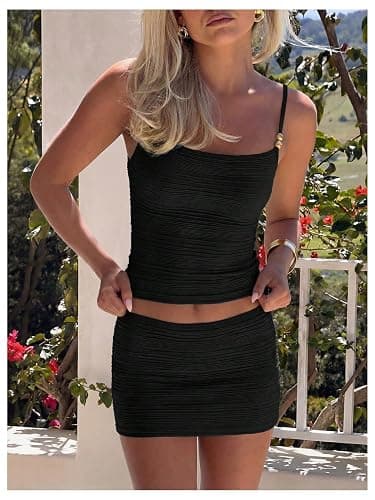 Verdusa Women's 2 Piece Skirt Sets Beaded Crop Cami Tops with Low Rise Mini Skirt thumbnail 4