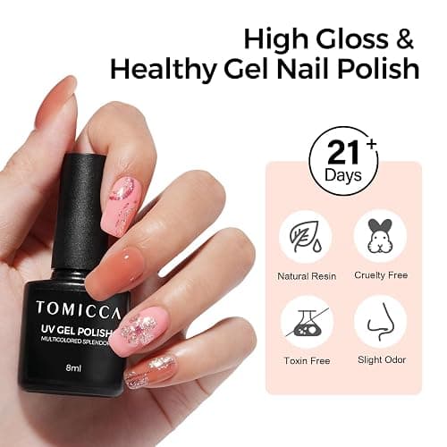 TOMICCA UV Nagellack Set, 6 Farben Transparent Rosa Nude Gel Nagellack, Natur Gellack Soak-Off UV LED Manicure Gel Lacquer Varnish für Nagelstudio DIY Home, 8ml thumbnail 2